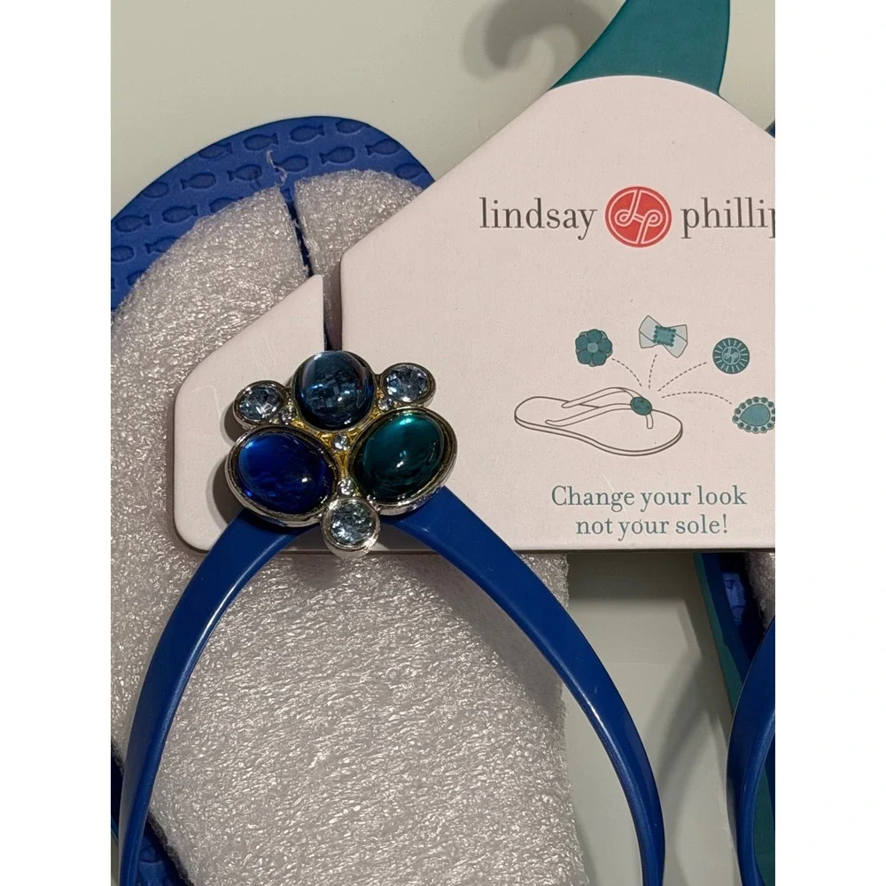 Lindsay Phillips Embellished Flip Flops Kelli Princess Blue Sz 7 sandals